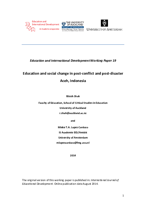 (PDF) Education and social change in post-conflict and post-disaster ...