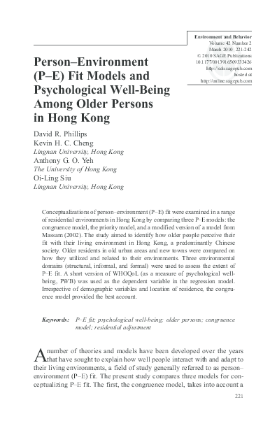 (PDF) Person–Environment (P–E) Fit Models and Psychological Well-Being ...