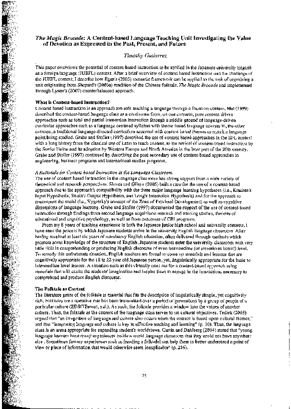 (PDF) The Magic Brocade A ContentBased Language Teaching Unit