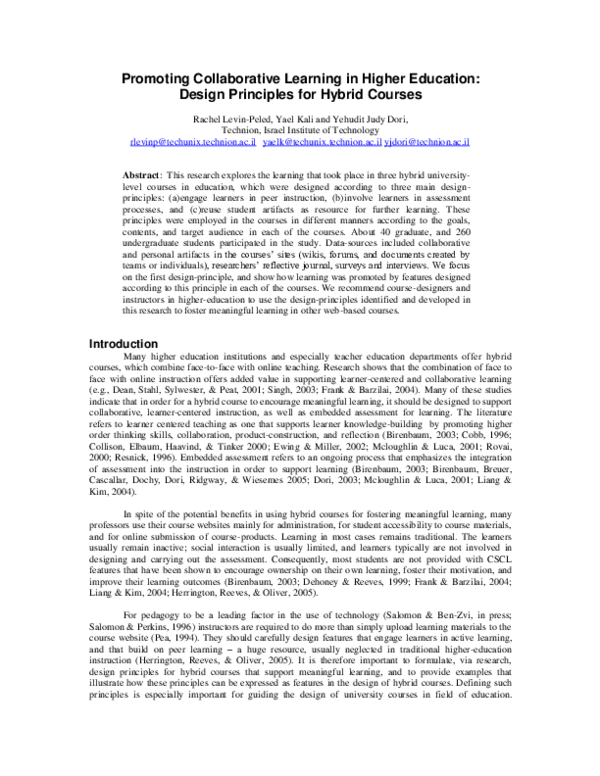 (PDF) Promoting collaborative learning in higher education: design ...