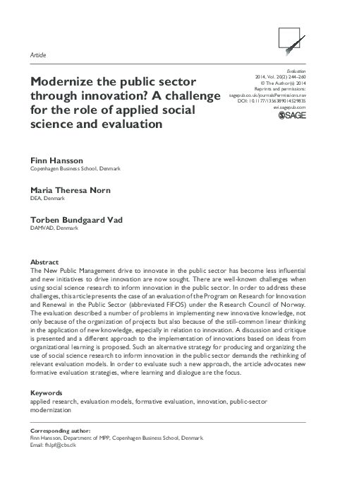 (PDF) Modernize the public sector through innovation?