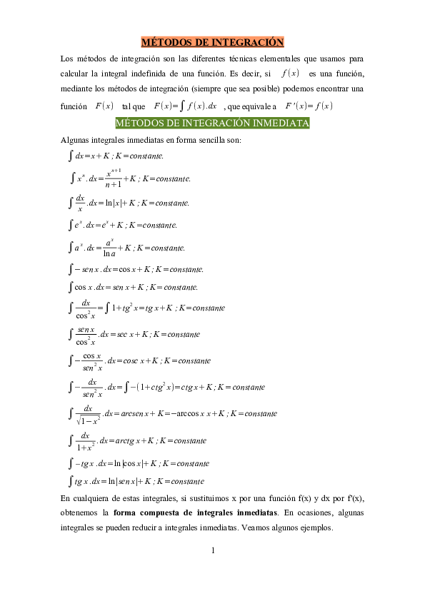 (PDF) MÉTODOS DE INTEGRACIÓN
