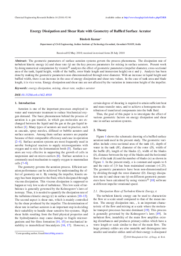 (PDF) Energy Dissipation and Shear Rate with Geometry of Baffled ...