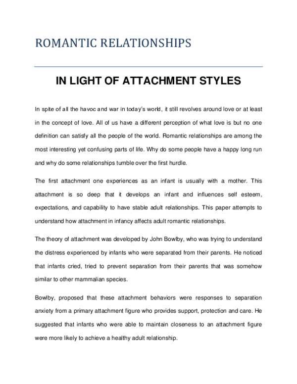 (DOC) ROMANTIC RELATIONSHIPS IN LIGHT OF ATTACHMENT STYLES