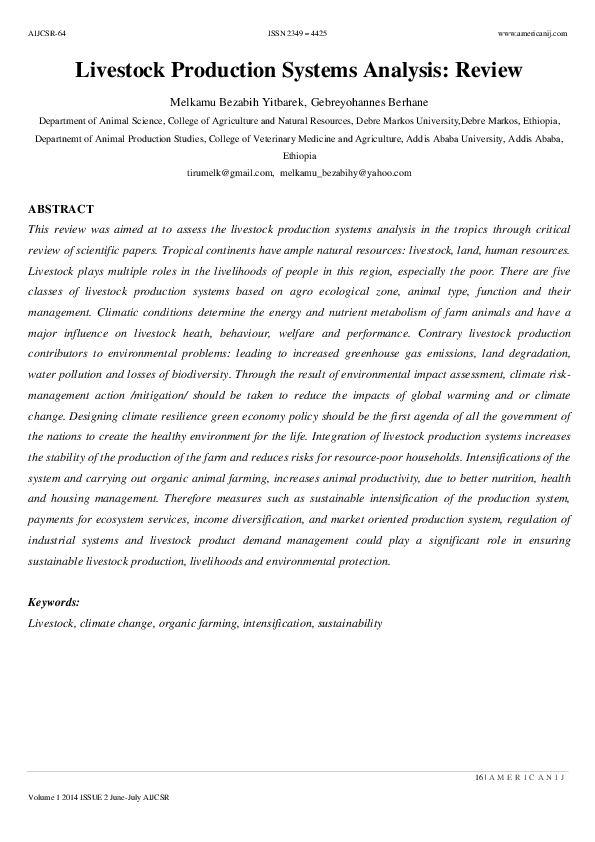 (PDF) Livestock production systems and analysis:Review