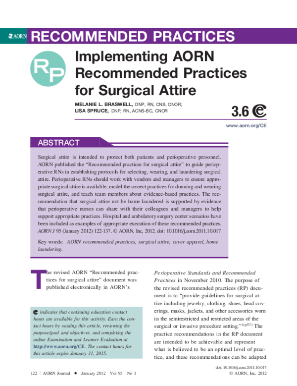 Pdf Implementing Aorn Recommended Practices For Surgical Attire Mario Gutierrez Academia Edu