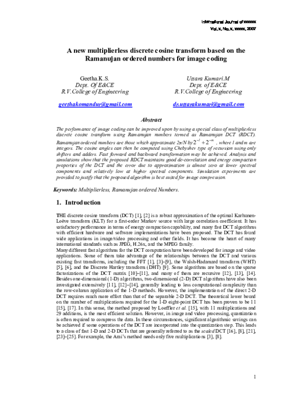 (PDF) A new multiplierless discrete cosine transform based on the ...