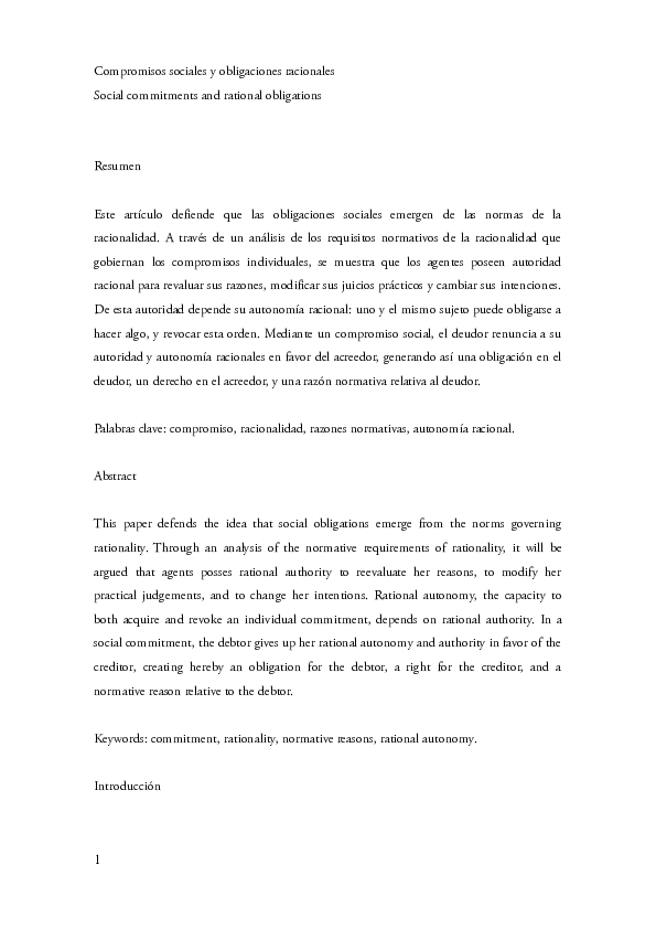 (PDF) Compromisos sociales y obligaciones racionales