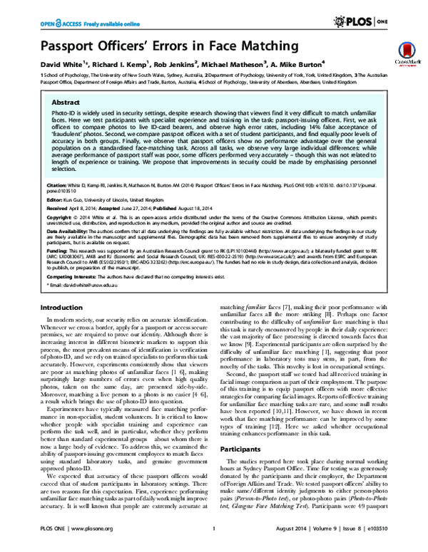 (PDF) Passport Officers' Errors in Face Matching David White