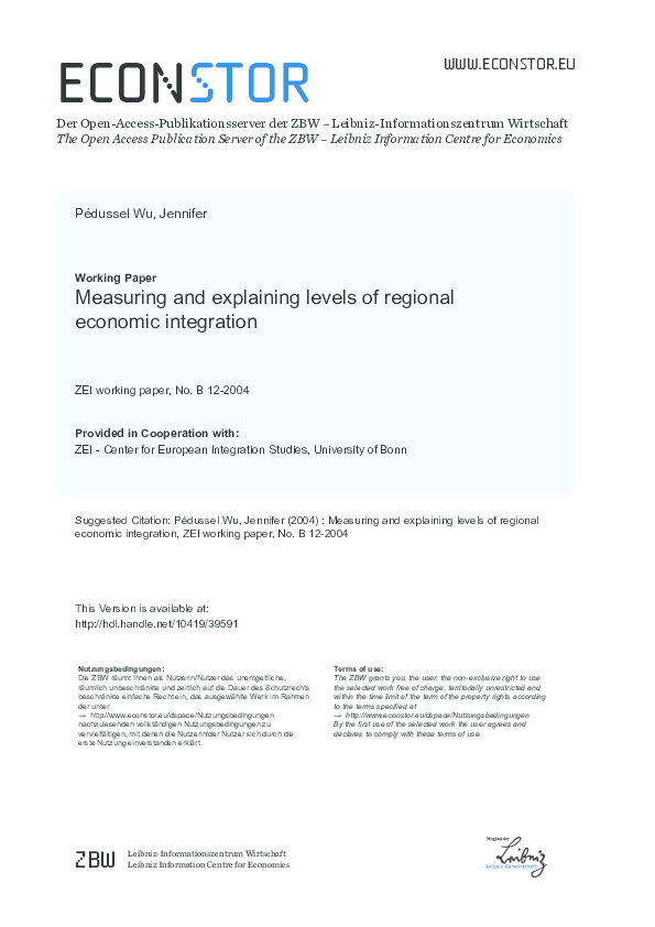 (PDF) Measuring and explaining levels of regional economic integration