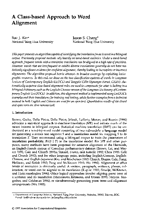 (PDF) A Class-Based Approach to Word Alignment