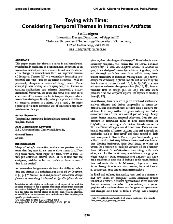 (PDF) Toying with Time: Considering Temporal Themes in Interactive ...