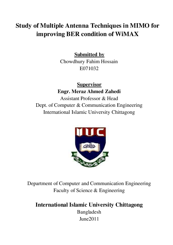 (PDF) Study of Multiple Antenna Techniques in MIMO for improving BER