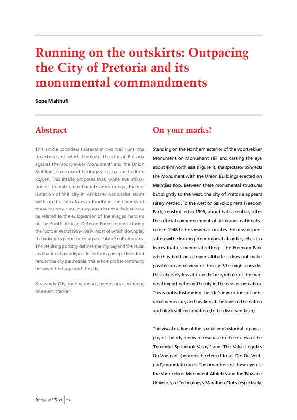 (PDF) Image & Text 52 Running on the outskirts Outpacing the City of Pretoria and its