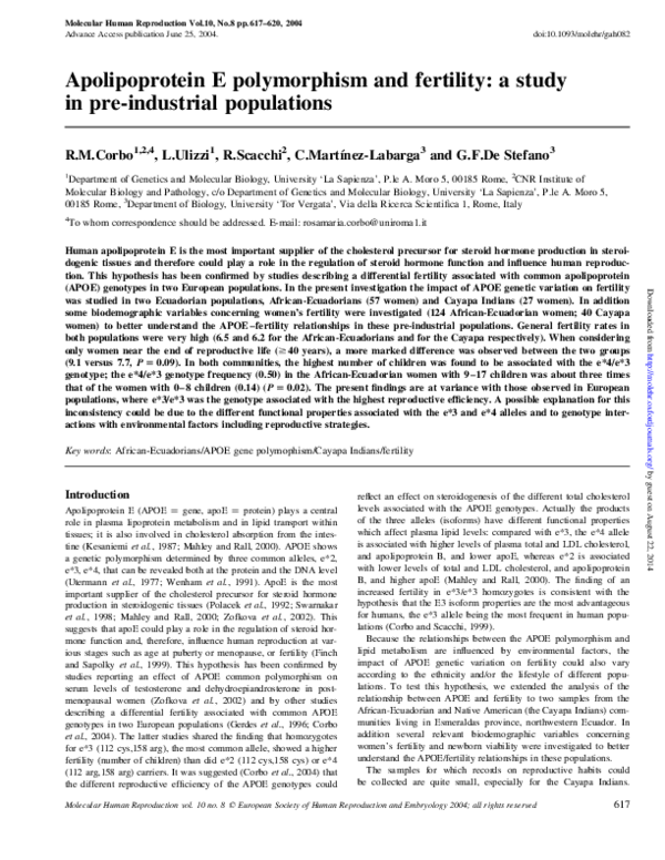 (PDF) Apolipoprotein E polymorphism and fertility: a study in pre ...