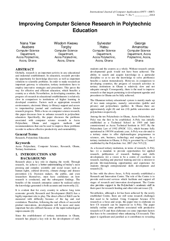 (PDF) Improving Computer Science Research in Polytechnic Education Amanortsu Academia.edu