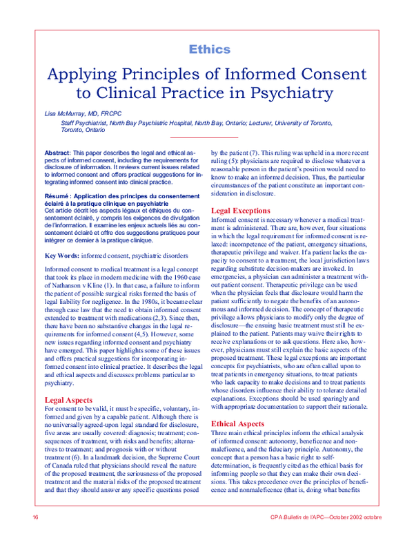 (PDF) Applying Principles of Informed Consent to Clinical Practice in ...