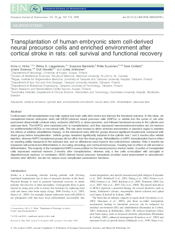 (PDF) Transplantation of human embryonic stem cell‐derived neural ...