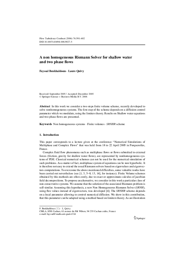 (PDF) A non homogeneous Riemann Solver for shallow water and two phase ...