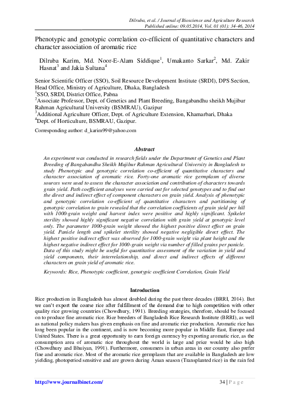(PDF) Phenotypic and genotypic correlation co-efficient of quantitative ...