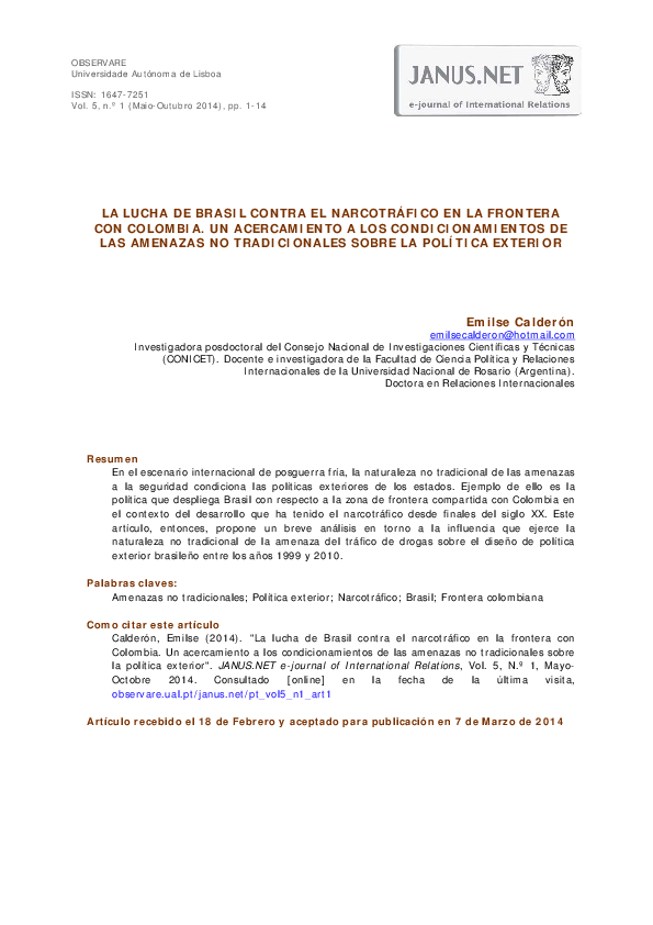 (PDF) LA LUCHA DE BRASIL CONTRA EL NARCOTRÁFICO EN LA FRONTERA CON ...