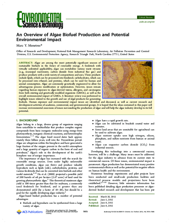 (PDF) An Overview of Algae Biofuel Production and Potential ...