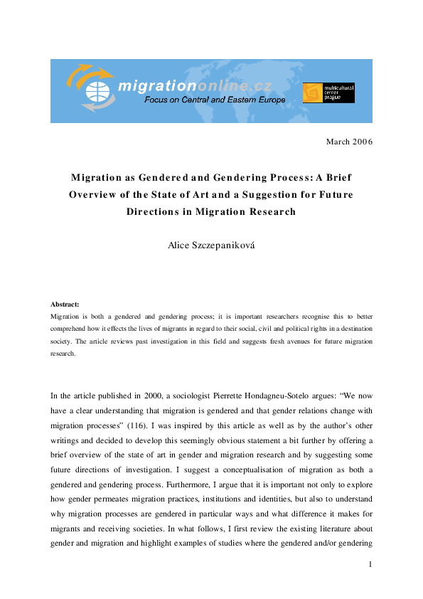 (PDF) Migration as Gendered and Gendering Process: A Brief Overview of ...