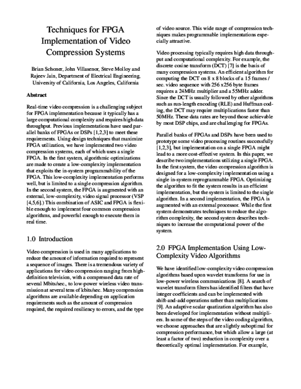 (PDF) Techniques for FPGA implementation of video compression systems