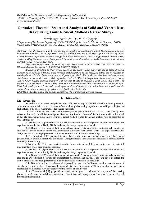 (PDF) Optimized Thermo Structural Analysis of Solid and Vented Disc