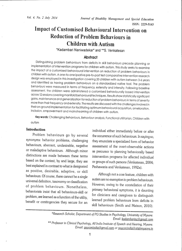 (PDF) Impact of behavioral intervention on reduction of problem ...