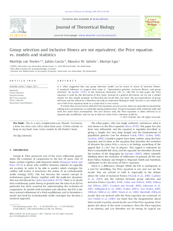 (PDF) Group selection and inclusive fitness are not equivalent; the ...