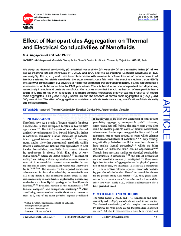 (PDF) Effect of Nanoparticles Aggregation on Thermal and Electrical ...