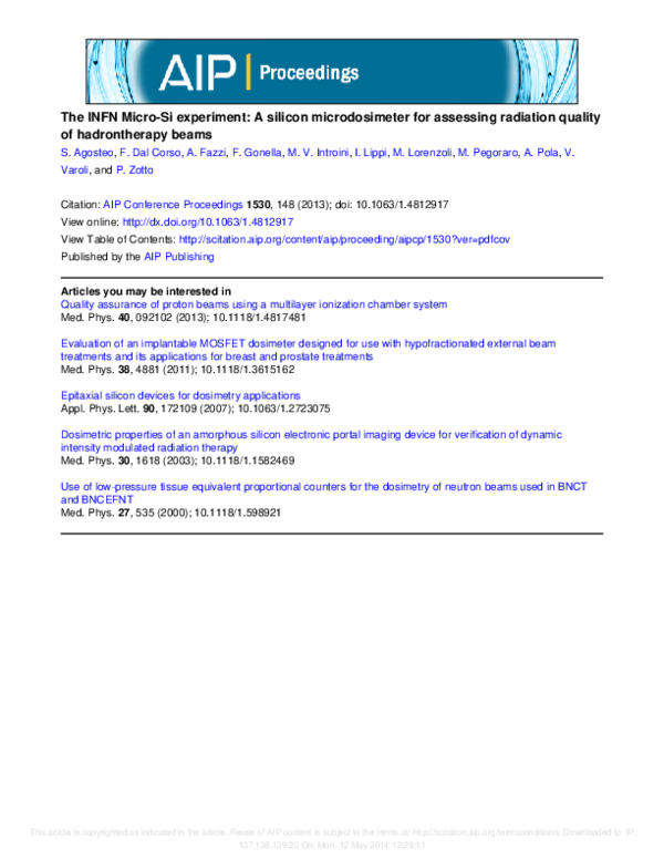 (PDF) A silicon microdosimeter for assessing radiation quality