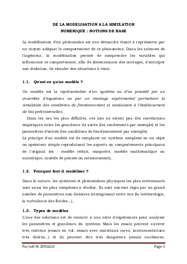 De la Modélisation à la simulation numérique