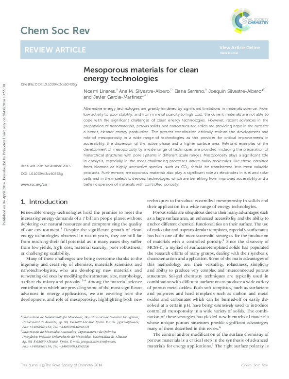 (PDF) Mesoporous materials for clean energy technologies