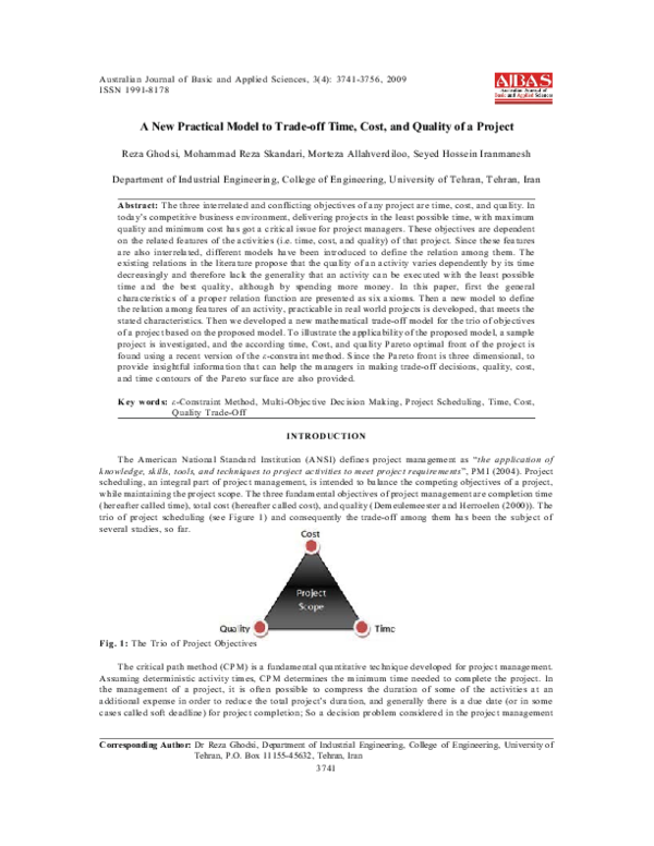 (PDF) A New Practical Model to Trade-off Time, Cost, and Quality of a ...