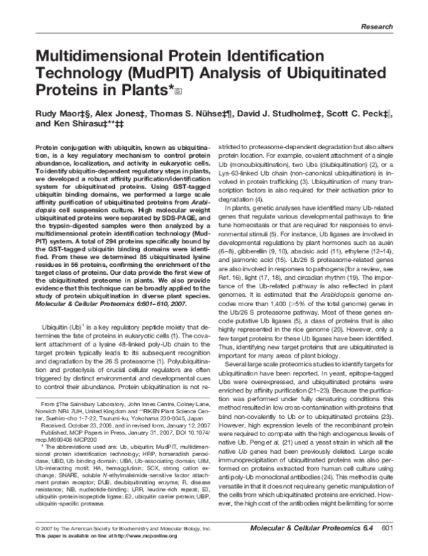 (PDF) Multidimensional Protein Identification Technology (MudPIT ...