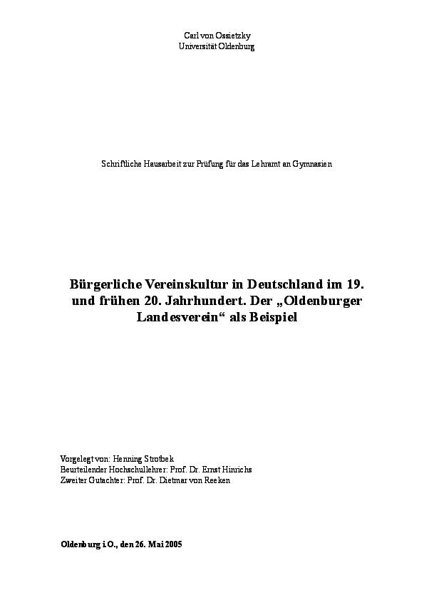Pdf Burgerliche Vereinskultur In Deutschland Im 19 Und Fruhen 20 Jahrhundert Der Oldenburger Landesverein Als Beispiel Henning Strotbek Academia Edu