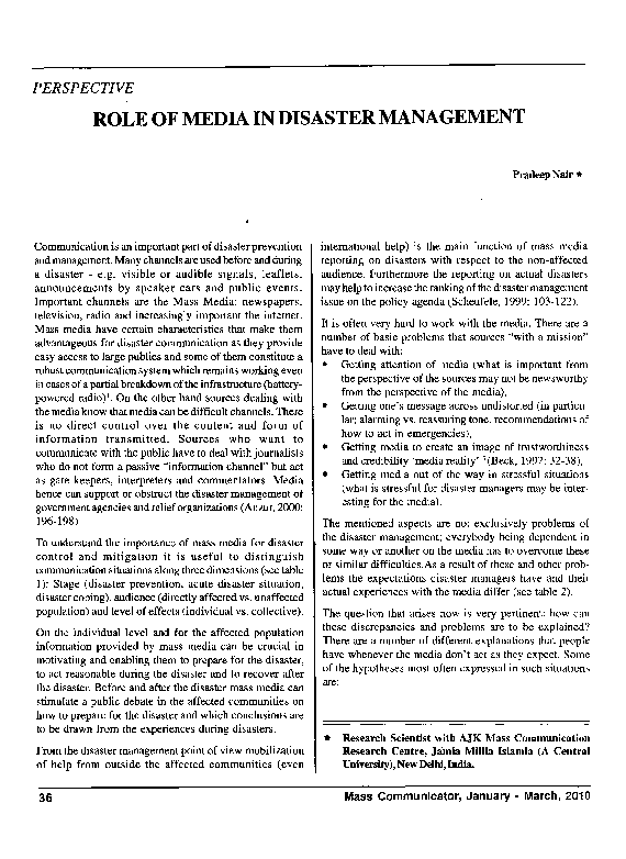 PDF ROLE OF MEDIA IN DISASTER MANAGEMENT PDF ROLE OF MEDIA IN DISASTER MANAGEMENT