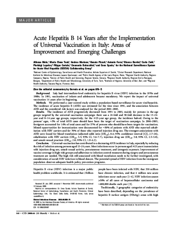 (PDF) Acute hepatitis B 14 years after the implementation of universal ...
