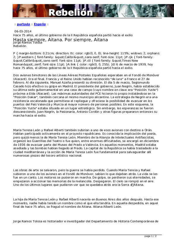 (PDF) "Hasta siempre, Aitana. Por siempre, Aitana" Ramos Tolosa