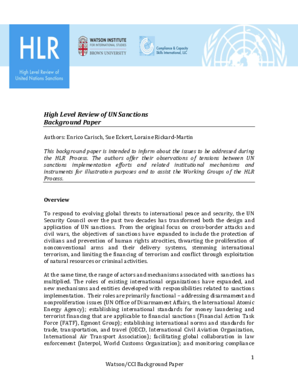 (DOC) High Level Review of UN Sanctions Background Paper