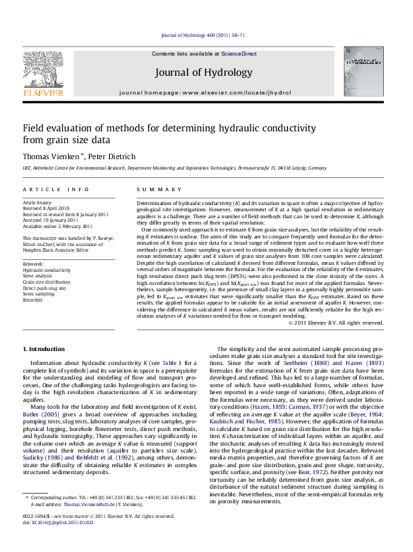 (PDF) Field evaluation of methods for determining hydraulic ...