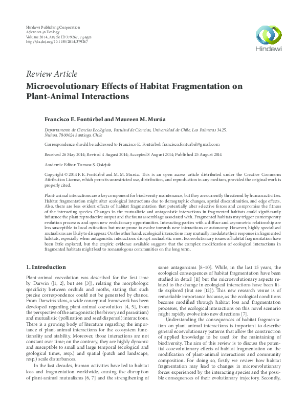 (PDF) Microevolutionary effects of habitat fragmentation on plant ...