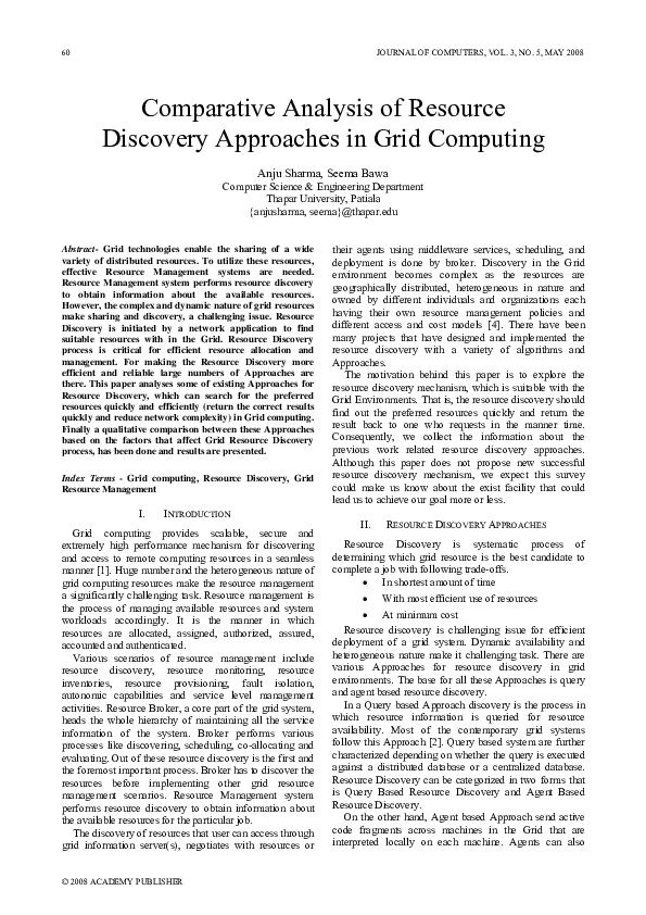 (PDF) Comparative Analysis of Resource Discovery Approaches in Grid ...
