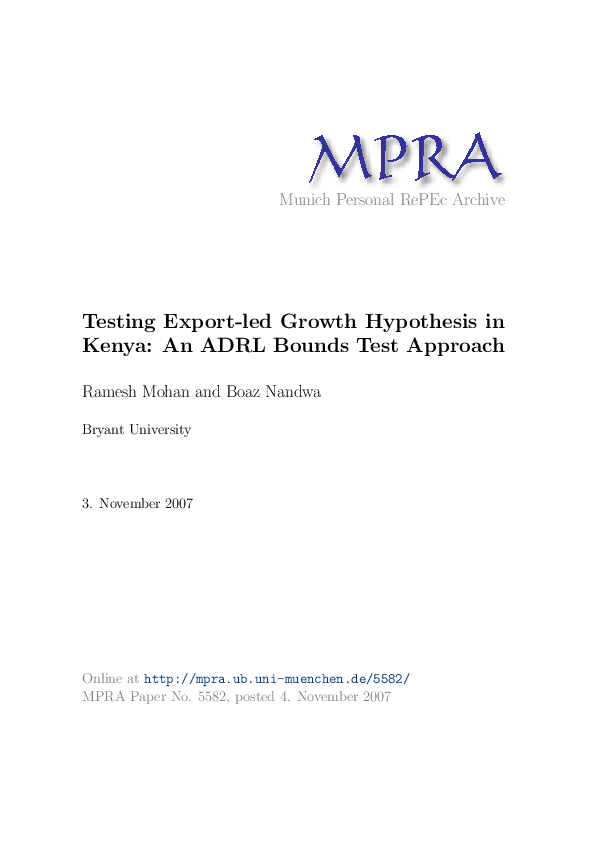 (PDF) Testing Export-led Growth Hypothesis in Kenya: An ADRL Bounds ...