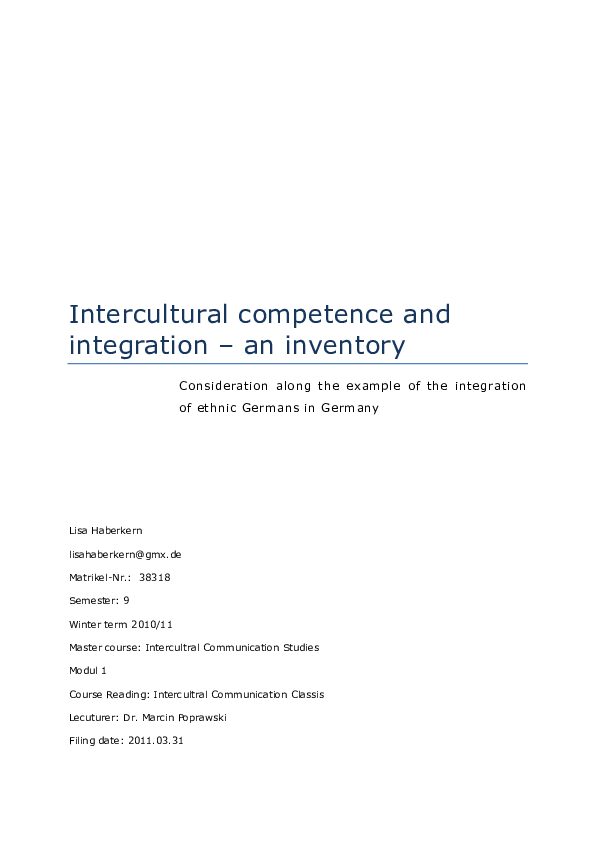 (PDF) Intercultural competence and integration – an inventory