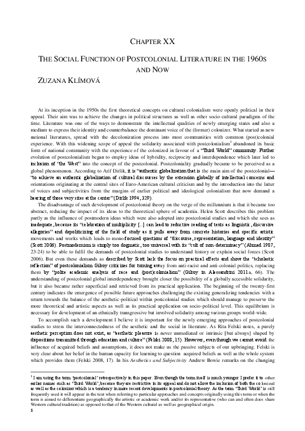 (DOC) The Social Function of Postcolonial Literature in the 1960s and