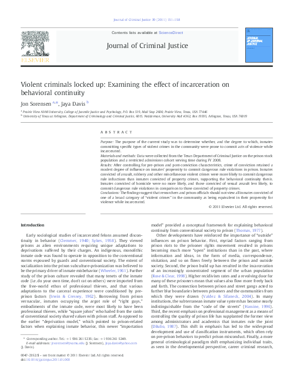 (PDF) Violent criminals locked up: Examining the effect of ...