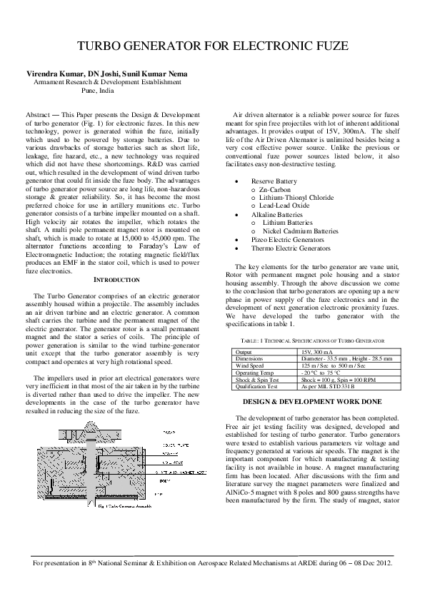 (PDF) Turbogenerator for Electronic Proximity Fuze